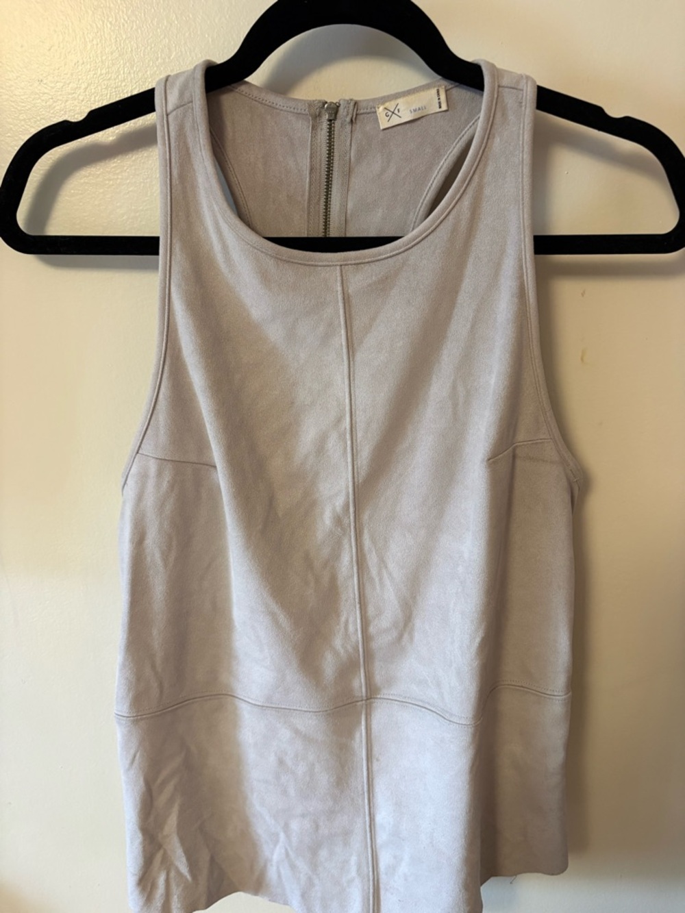 Women's Faux Suede Light Gray Sleeveless Tank Top with Back Zip